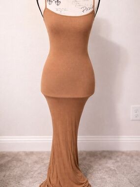 SKIMS Maxi Slip Dress in Camel Tan